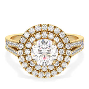 Bague de fiançailles halo en or jaune 14K 18K personnalisée REYES avec diamant rond de 2,5 carats pour femme, cadeau de mariage, bijoux fins - Product Image 2