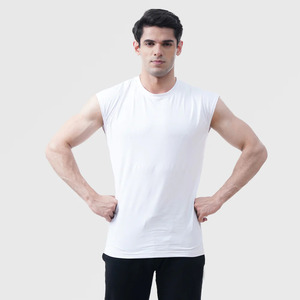 Camiseta de algodón 100% blanca para hombre, camiseta sin mangas con cuello redondo y hombros caídos, diseño personalizado, camisetas para correr, lavado, precios económicos - Product Image 5