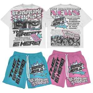 Nouveau personnalisé partout imprimé Streetwear graphique Boxy Fit recadrée t-shirt hommes et deux pièces ensemble hommes ensemble court - Product Image 3