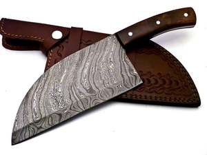 Cuchillo de cocina de acero de Damasco hecho a mano serbio de Chef hecho a medida con cubierta de cuero cuchillo de Chef de hoja fija - Product Image 5