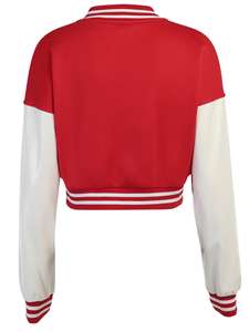 Veste d'université en laine recadrée pour femmes, veste de baseball courte coupe-vent respirante d'hiver avec lettrage d'université - Product Image 2