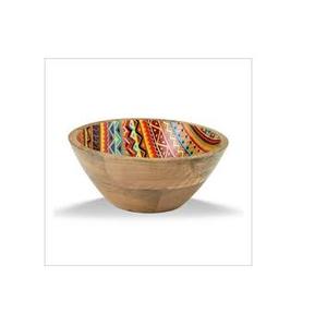 Handcrafted Eco-Friendly Mango Wood Salad Bowl with Blue White Pattern Modern Vintage Design for Kitchen Use and Fruit Serving - Product Image 4