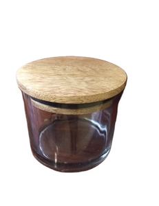 Bougeoir en verre transparent avec couvercle en bois, pot de bougie vide avec couvercle en bambou, vente en gros, coloré - Product Image 2