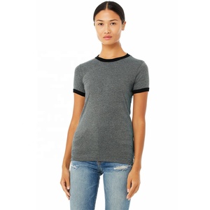 Bella toile femmes chiné profond/noir Jersey sonnerie t-shirt 100% coton Style décontracté respirant à manches courtes t-shirt - Product Image 1