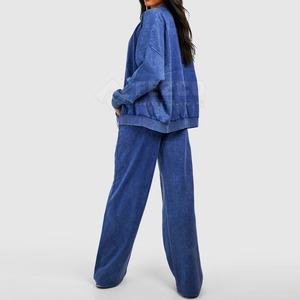Wholesale New Design Acid Wash Cotton <b>Tracksuit</b> for Women Hooded with Solid Pattern for Outdoor Winter Use - Product Image 2