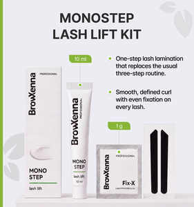 BrowXenna ®   Kit de rehaussement de cils MonoStep, Lotion liftante 10 ml + Poudre bouclante 1 g + Rubans - Product Image 1
