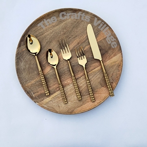 Gold Brass Cutlery <b>Set</b> With Hammered Design Handle <b>Dinnerware</b> <b>Set</b> <b>For</b> Kitchenware Usage Item - Product Image 1