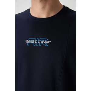 Camiseta Azul Marino 100% Algodón para Hombre, Corte Holgado con Textura Gruesa y Tela Jersey Estampada-88372 - Product Image 5