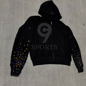 Venta al por mayor Hombres Rhinestone Cremallera Sudadera con capucha Diseño Bling personalizado Streetwear OEM Suministro de fábrica - Product Image 4