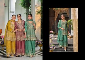 Salwar kameez จากดีไซเนอร์จาก Chinon หนักพร้อมด้วยการปักที่ดีชุดหรูหรามีสไตล์สำหรับงานแต่งงานและงานเฉลิมฉลอง - Product Image 2