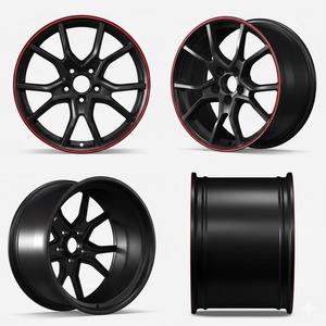 Jantes en alliage de 17 pouces, 5 trous, 5x114.3 PCD, style Time Attack, revêtement complet noir avec lèvre sous-coupe rouge intérieure pour jantes de course Civic - Product Image 6