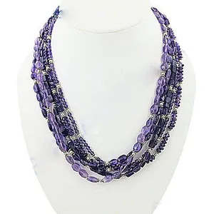 Women's Multi-Strand Purple Beads Silver Plated Geometric <b>Fashion</b> Jewelry Layered <b>Necklaces</b> for Wedding - Product Image 3