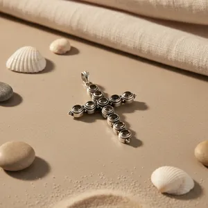 Colgante de Cruz de Plata de Ley 925 con Cuarzo Ahumado, Joyería Religiosa para Mujer, Chapado en Rodio, con Perla - Product Image 1