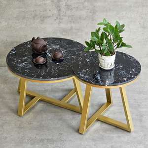 Modern Farmhouse Double <b>Sofa</b> <b>Table</b> with Stone Top and Iron Frame Nesting & Movable Side <b>Table</b> for Entry or Living Room TT68213 - Product Image 3