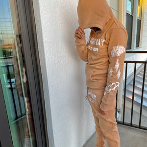 OEM personalizado Unisex Tech Fleece algodón chándal 3D Puff impresión Logo Casual Streetwear Joggers conjunto de dos piezas XL tamaño de los hombres de gimnasio - Product Image 3