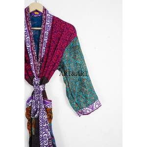 Wholesale Spring Summer Elegant Silk Kimono <b>Robe</b> Hand-Stitched Boho Hippie Floral Unisex Bathrobe <b>Women's</b> Sleepwear Quick <b>Dry</b> - Product Image 3