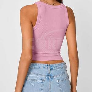 Custom Logo Vest Summer Cotton Ribbed Women <b>Tank</b> <b>Top</b> Breathable Sleeveless Crop <b>Top</b> For <b>Ladies</b> - Product Image 2