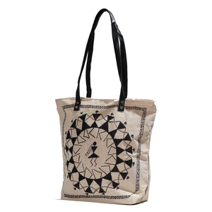 Bolsa de hombro de compras de yute teñida con estampado ecológico de calidad superior con asa larga de cuero a precio asequible - Product Image 4