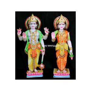 Excelente escultura de Laxmi Vishnu en mármol blanco con posición de pie, aspecto atractivo, manos sobre el loto, para decoración de templos. - Product Image 1