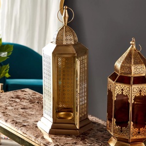 <b>Brass</b> Metal Tall Moroccan <b>Lantern</b> with Glass Panels Intricate Cutwork Warm Ambient Glow for Luxury Home Decor and Gifting - Product Image 3