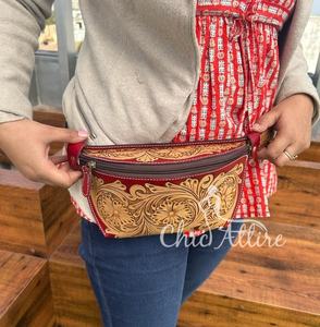 Nueva llegada occidental elegante Floral Tooled cuero Unisex pecho utilidad bolsa alta calidad Vintage cuero real riñoneras - Product Image 1