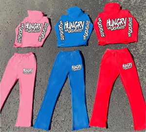 Conjunto de sudadera y sudadera con capucha y estampado DTG personalizado para hombre a la moda con pantalones acampanados, conjunto informal de 2 piezas, ropa de calle, chándal - Product Image 4