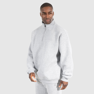 OEM personnalisé hommes quart demi fermeture éclair sweat thermique 100% français éponge polaire brodé surdimensionné conception teint Techniques hommes - Product Image 3