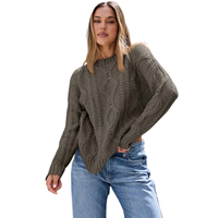 Pull-over d'hiver épais et respirant pour femme, col montant, en jacquard tricoté, style tendance, fabriqué en nylon/acrylique BD