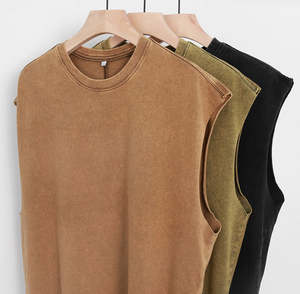 Débardeur délavé à l'acide pour hommes sur mesure Streetwear tricoté taille XL respirant broderie capuche décontractée meilleur fournisseur pour les articles en vrac - Product Image 1