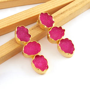 Estilo más lindo Aspecto caliente Forma de huevo Azúcar Rosa natural Druzy Chapado en oro Pendiente de gota Nuevos pendientes de moda para niñas - Product Image 2