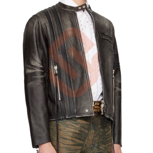 Veste en cuir vintage des années 70 pour homme Veste en cuir surdimensionné en cuir de vachette à grain supérieur pour café Racer - Product Image 3