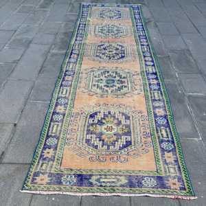 พรมขนาด 3.6x12.2 ฟุต, พรมตุรกีโบราณ, พรมขนสัตว์สีน้ำเงิน - Product Image 2