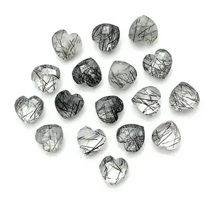 Natural Black Rutile Faceted Heart Shape 15mm Briolette Gemstones for DIY Jewelry Making Rings Pendant for Necklace Birthstone