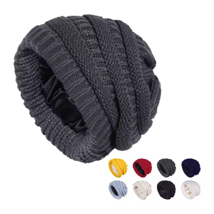 Wholesale Warm <b>Slouchy</b> Winter <b>Hats</b> for Women,Oversized Cable Knit <b>Hat</b> Skull Cap Satin Lined <b>Beanie</b> With Custom Logo - Product Image 1