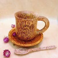 Tasses à thé en bois de coco à prix avantageux, tasses à café les plus vendues, gobelets en bois de coco jetables avec couvercle et ensemble de tasses