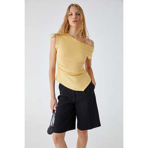 GRIMELANGE Rehinga Blusa de Manga Corta para Mujer, 100% Algodón, Cuello Asimétrico, Corte Regular - Product Image 3