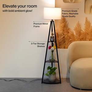 Modern LED <b>Tripod</b> <b>Floor</b> <b>Lamp</b> with 3 Shelves | Metal <b>Floor</b> <b>Lamp</b> Supplier Living Room & Bedroom Decoration - Product Image 1