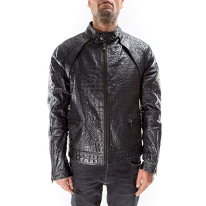 Chaqueta de Cuero para Hombre de Piel de Oveja Repujada, Negra, Texturizada, de Cuero Genuino, de Alta Calidad, con Frente de Lona, Informal, Impermeable para Invierno - Product Image 1