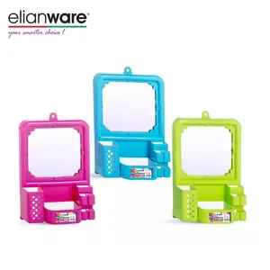 Elianware High Quality Design Frame Decorative Portable Wall Bathroom Reflective Glass Mirror With Toothbrush Holder Shelf