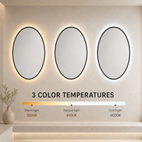 Kingstin miroir LED moderne à cadre noir, rétroéclairage réglable et antibuée pour salle de bain et dressing