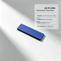 Dissipateur thermique AS-R1-2280 M.2 2280 SSD en aluminium anodisé noir, avec pad thermique 8W/m.k et sangle en silicone pour radiateur de refroidissement SSD NVMe SATA