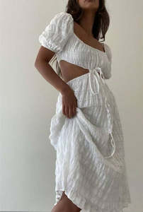 Elegance White Midi <b>Dress</b> <b>Emerald</b> Grace Midi <b>Dress</b> Is Adorned with Puff Details and an Attractive Cutout 100% Cotton comfort - Product Image 3