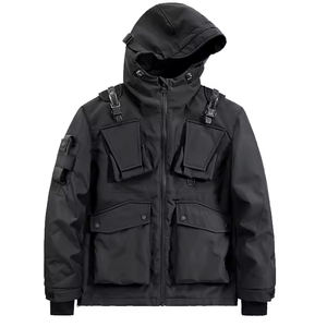 Veste à capuche Cargo Techwear OEM pour hommes Veste à capuche multi-poches Manteau Fonction masculine Coupe-vent Sweat à capuche noir - Product Image 1