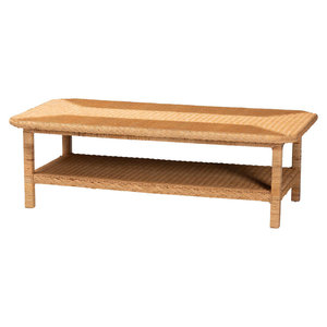 Table basse de Bohème Moderne en Rotin Tressé Miel Clair Style Ferme Salon et Salle à Manger Meubles de Maison avec Plateau en Marbre - Product Image 2