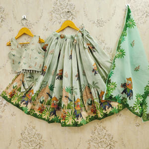 Lehenga Choli pour filles, traditionnel, imprimé, en polyester, longueur au sol, sans plis, pour les fêtes, mode Shoryam, pour les enfants de 2 à 8 ans - Product Image 1