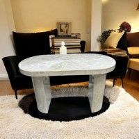 Table à café ovale en sélénite Agra Heritage Marble Crafts, plateau en pierre précieuse de cristal, moderne, écologique, pour intérieur