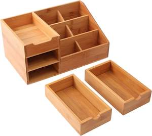<b>Makeup</b> Organizer, Bamboo Bathroom Counter Organizers and Storage for <b>Vanity</b> Countertop or Dresser Top, Wood Cosmetic Tray Brush - Product Image 3