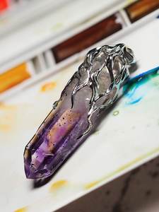 Colgante de cristal de amatista cruda rara Cuarzo natural 925 Plata 14K Chapado en oro Art Nouveau LOTR Estilo Collar unisex - Product Image 6