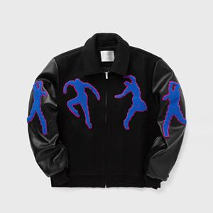 High Quality Wool Varsity <b>Jacket</b> for <b>man</b> with Leather Sleeves Custom Embroidery <b>Letter</b> Pattern High Street Style Winter - Product Image 1