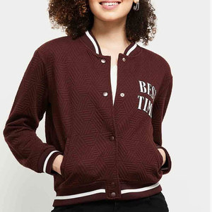 Veste universitaire d'hiver à la mode pour femmes col montant manches longues doublure en laine Logo personnalisé imprimé patchs conception toile tricotée - Product Image 1